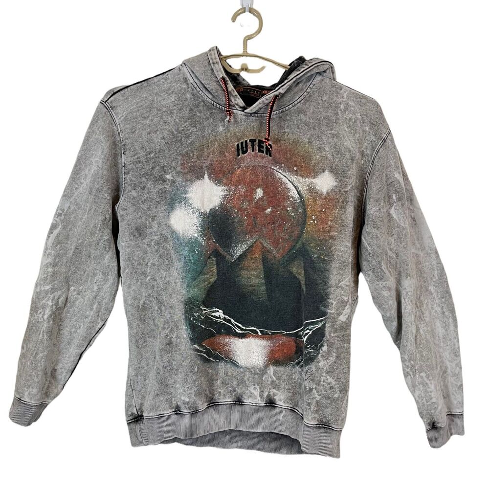 Iuter Mens Gray Acid Wash Egyptian Pyramid Long Sleeve Bufer Hoodie Size XL